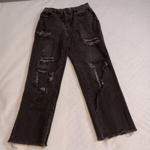 PacSun High Rise Straight Black‎ Distressed Jeans 27 Frayed Hem 860BT190118